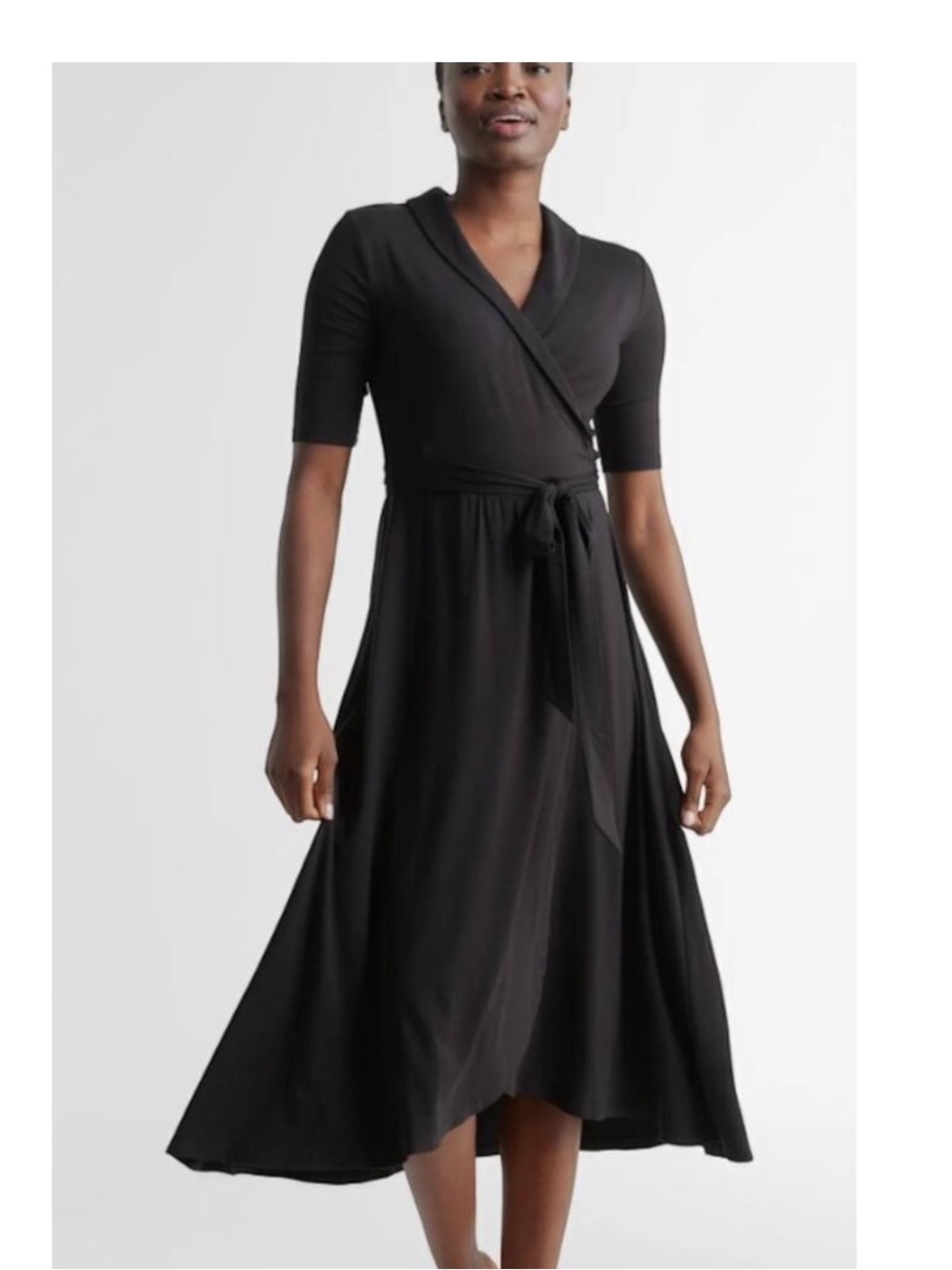 Quince Women's Comfy Tencel Jersey Midi Wrap Dress Black Sz Large